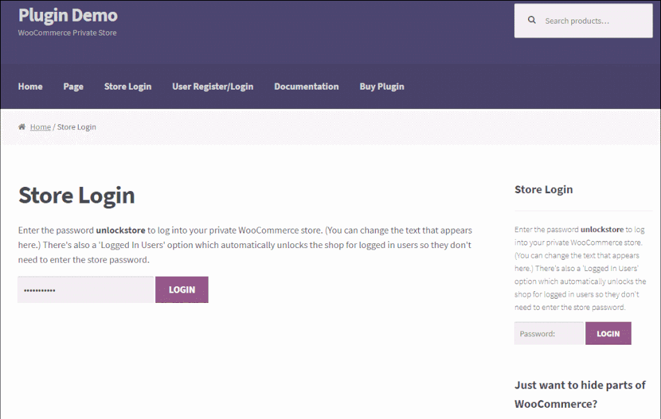 example of how to password protect a woocommerce shop