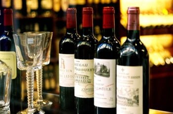 Collection of wines on a counter.