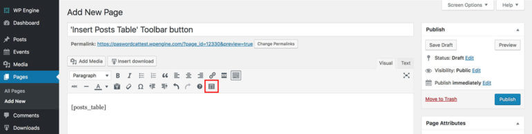 Insert Posts Table Pro shortcode toolbar button