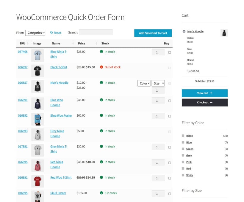 WooCommerce Product Table screenshot