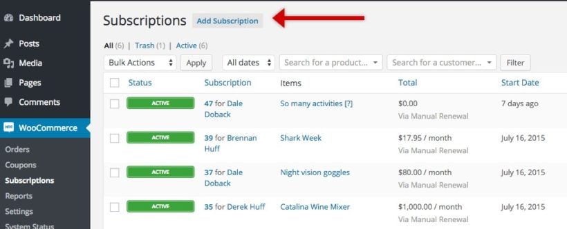 woocommerce subscriptions