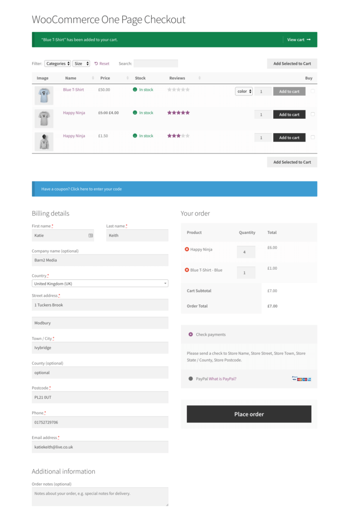 WooCommerce Product Table with checkout on same page