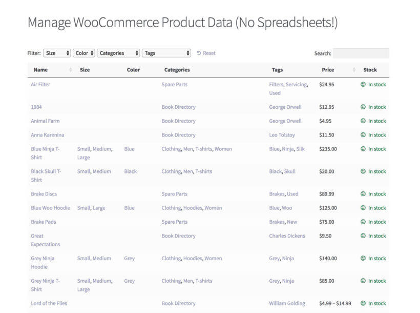 WooCommerce spreadsheet plugin bulk manage products