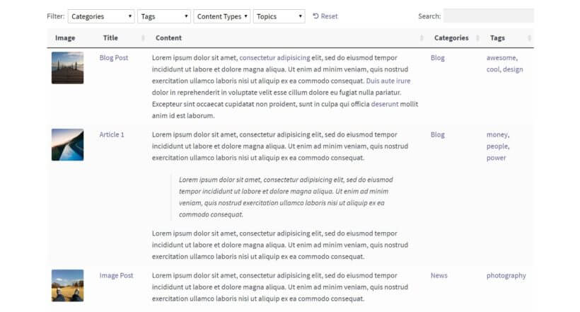 A Posts Table Pro demo.