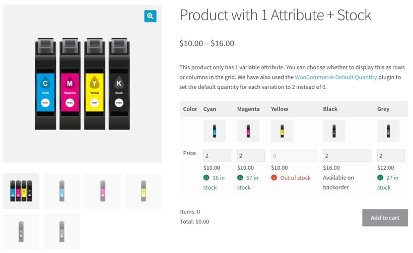 Matrix-style display variable WooCommerce products