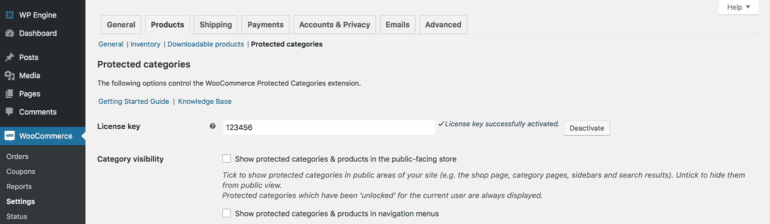 WooCommerce Protected Categories Visibility Settings