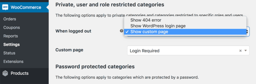 WooCommerce protected categories redirect for logged out users