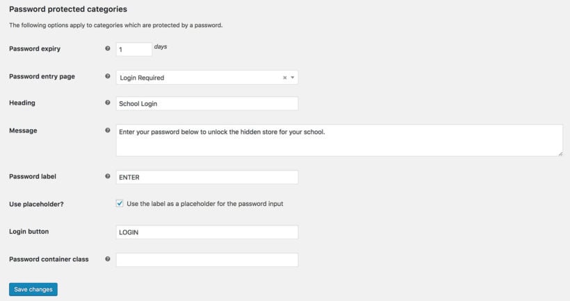 WooCommerce school plugin settings