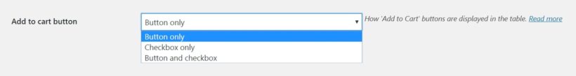 The WooCommerce Product Table add-to-cart setting.