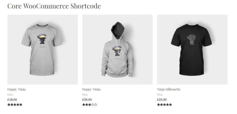 core woocommerce products shortcode