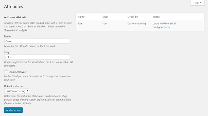 The WooCommerce Product Attributes section.