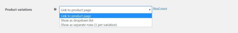 The WooCommerce Product Table variations field.