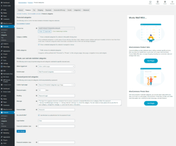 WooCommerce Protected Categories Screenshot - Plugin Settings Page