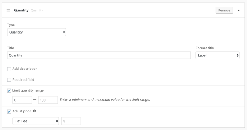 Add-Ons Quantity Field