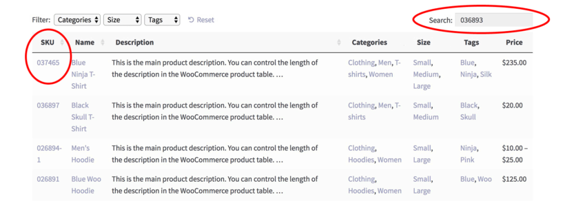 WooCommerce sort search by SKU