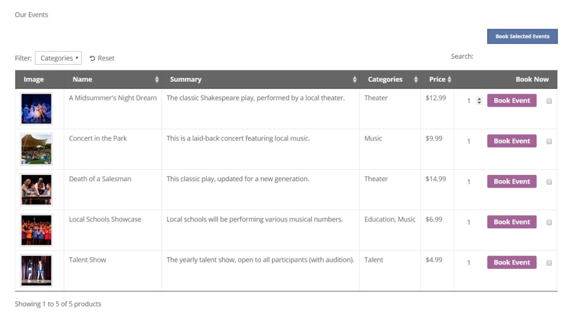 Event list. Events list.