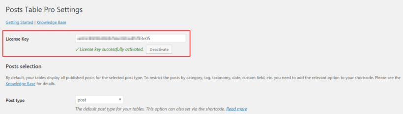 Form field to activate license key.