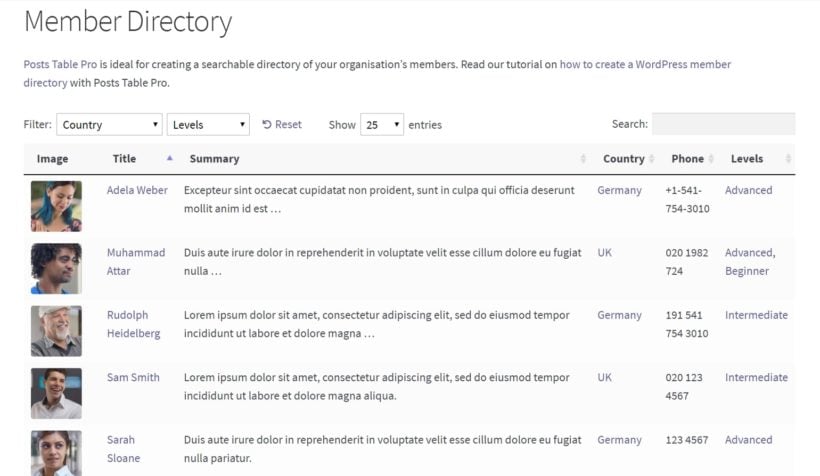 An example of a membership directory.