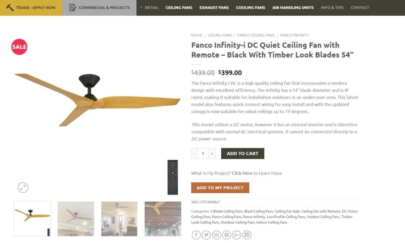 A ceiling fan on the Universal Fans website.