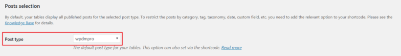 Post type option in the WordPress back-end.