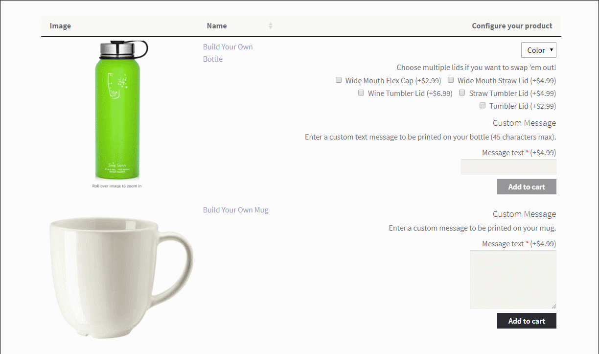 WooCommerce product add-ons example