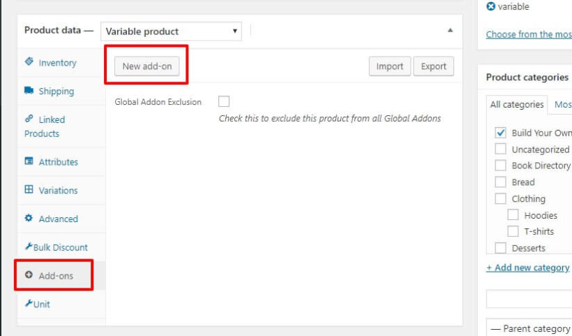 WooCommerce product add-ons interface