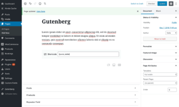 [posts_table] shortcode added to a 'Shortcode' Gutenberg block