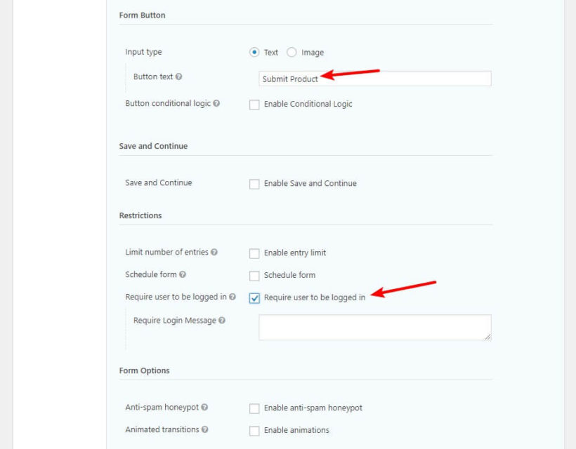Change form settings