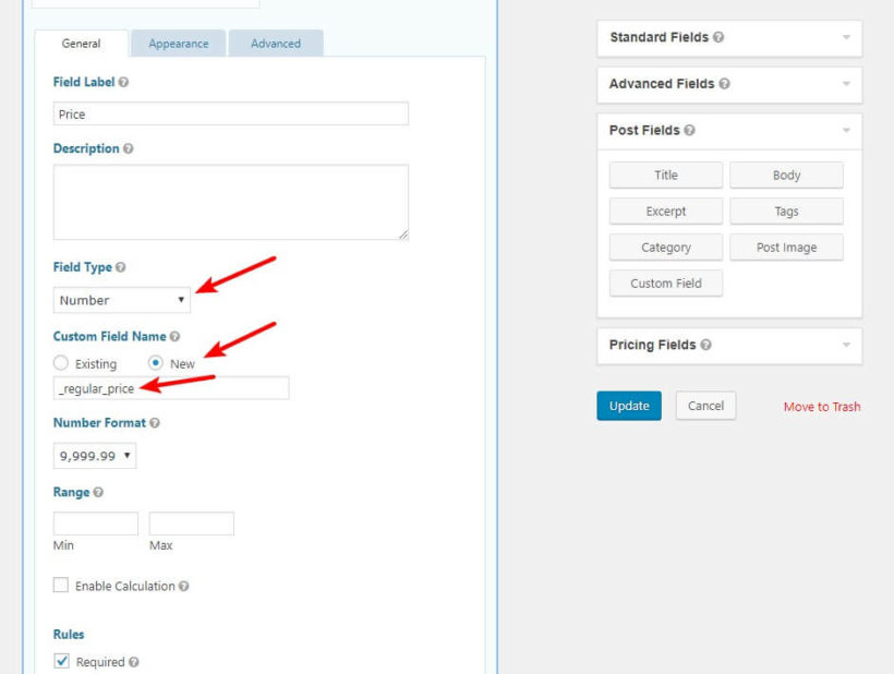 Configure price field