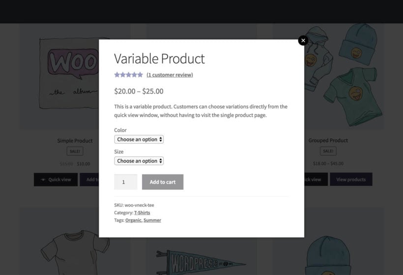 3 WooCommerce Quick View layout options: Image only, Product Details only, or both