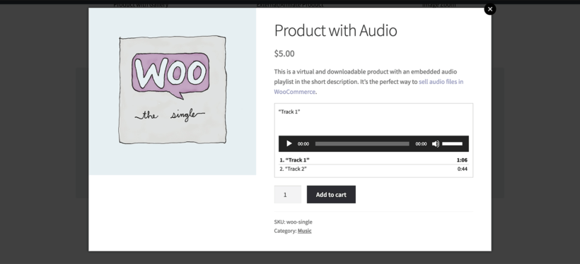 WooCommerce Quick View audio plugin