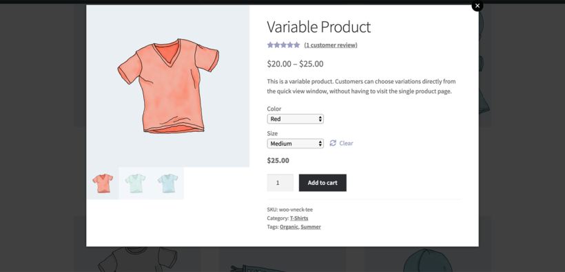 WooCommerce quick view with variation options