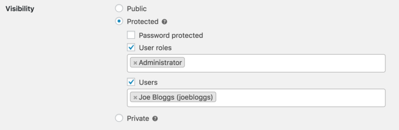 User and role protected categories