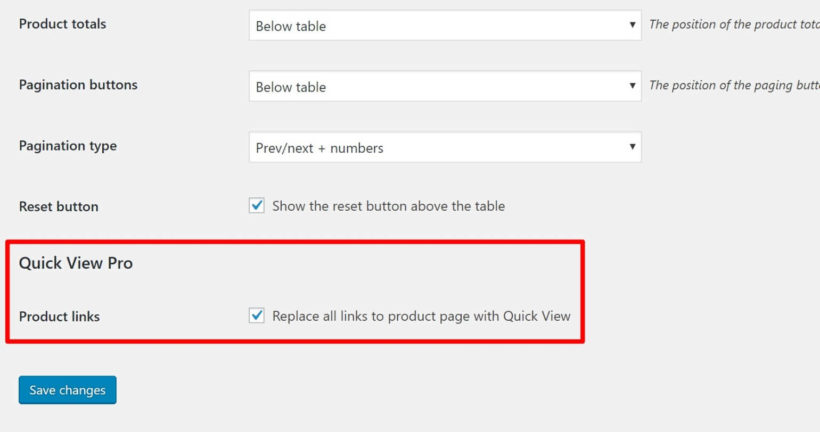 WooCommerce product table quick view