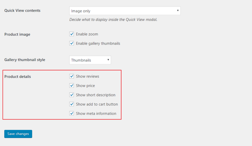 Available product details to display in the quick view lightbox