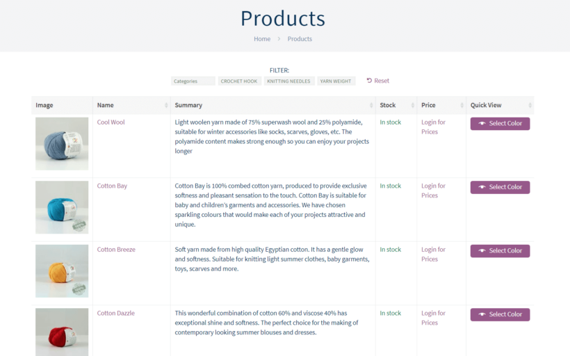 The Yarn Gate product database.