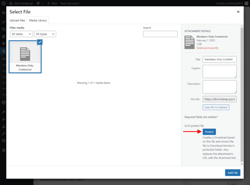 Protect WordPress media library file