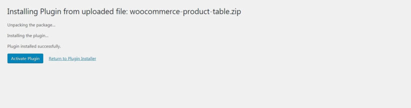 Activating WooCommerce Product Table.