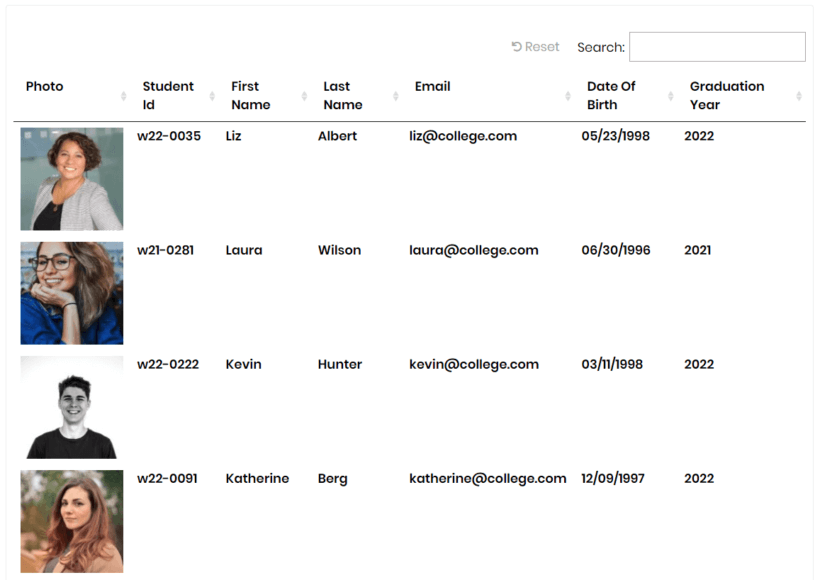 Messaggi Tabella Pro student database