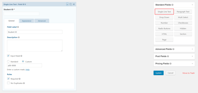 Gravity Forms form builder single line text field