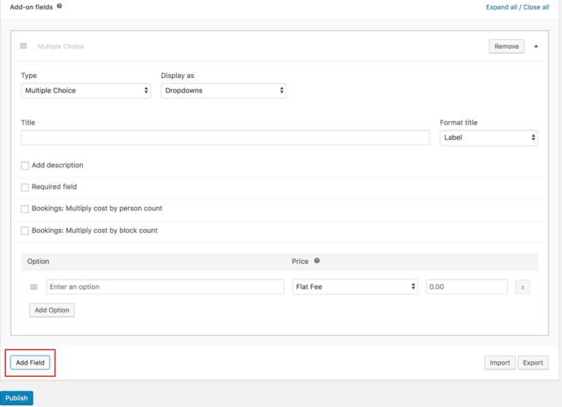 Create a new custom field using WooCommerce Product Add-Ons