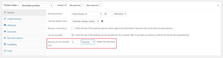 Option for cancelling booking