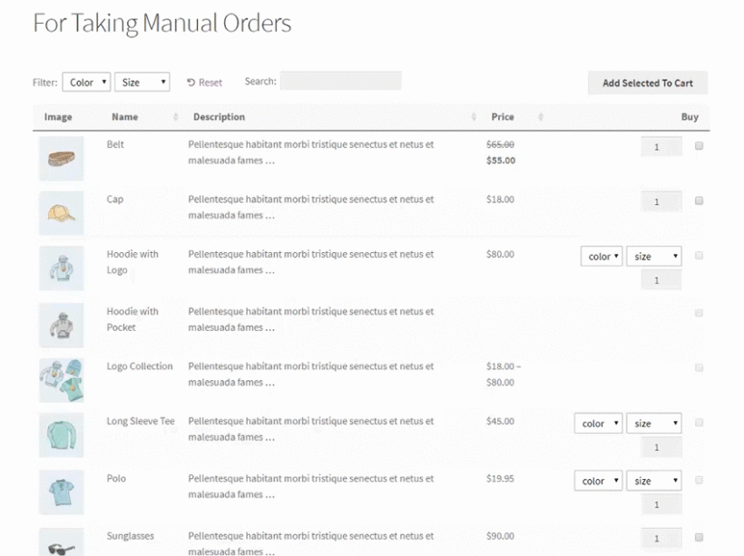 WooCommerce manual orders plugin with checkboxes only