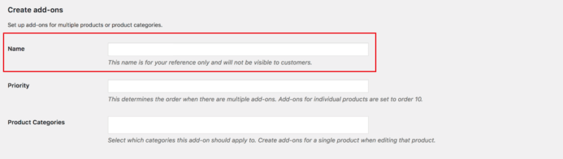 Create new product add-ons