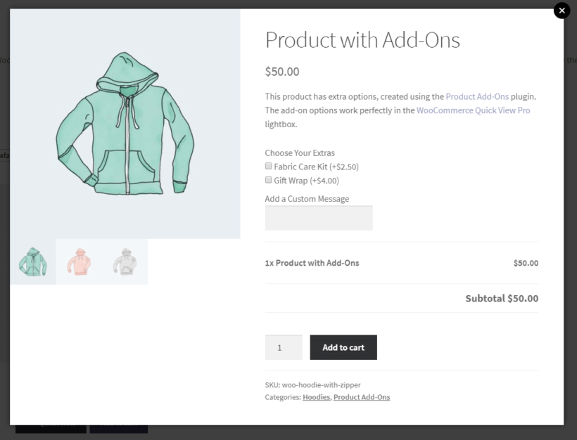 WooCommerce Quick View Pro with product add-on options