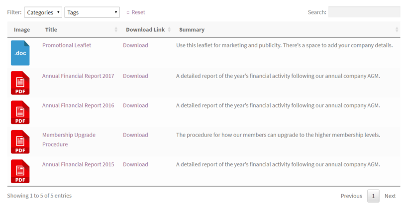 Front-end WordPress download manager created using Posts Table Pro and the WordPress Download Manager plugin