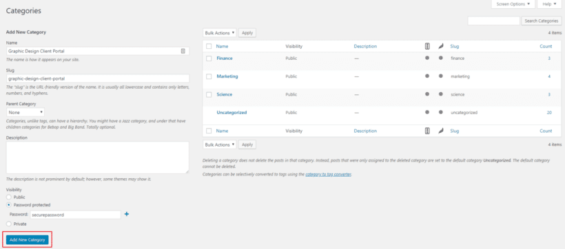 Creating a parent category for a specific type of client