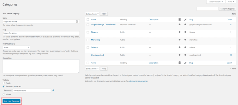 Creating parent category for individual clients