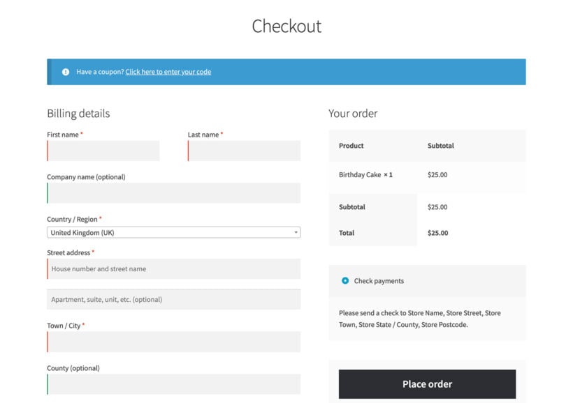 The default WooCommerce checkout