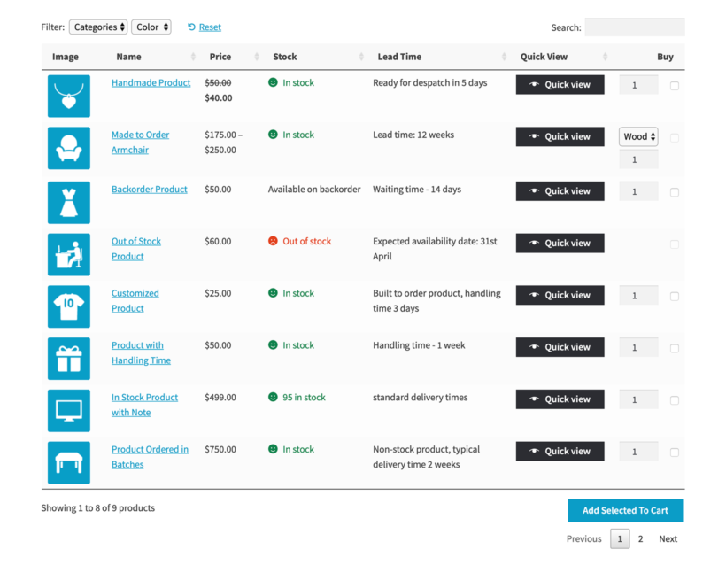 WooCommerce Lead Time Product Table Integration